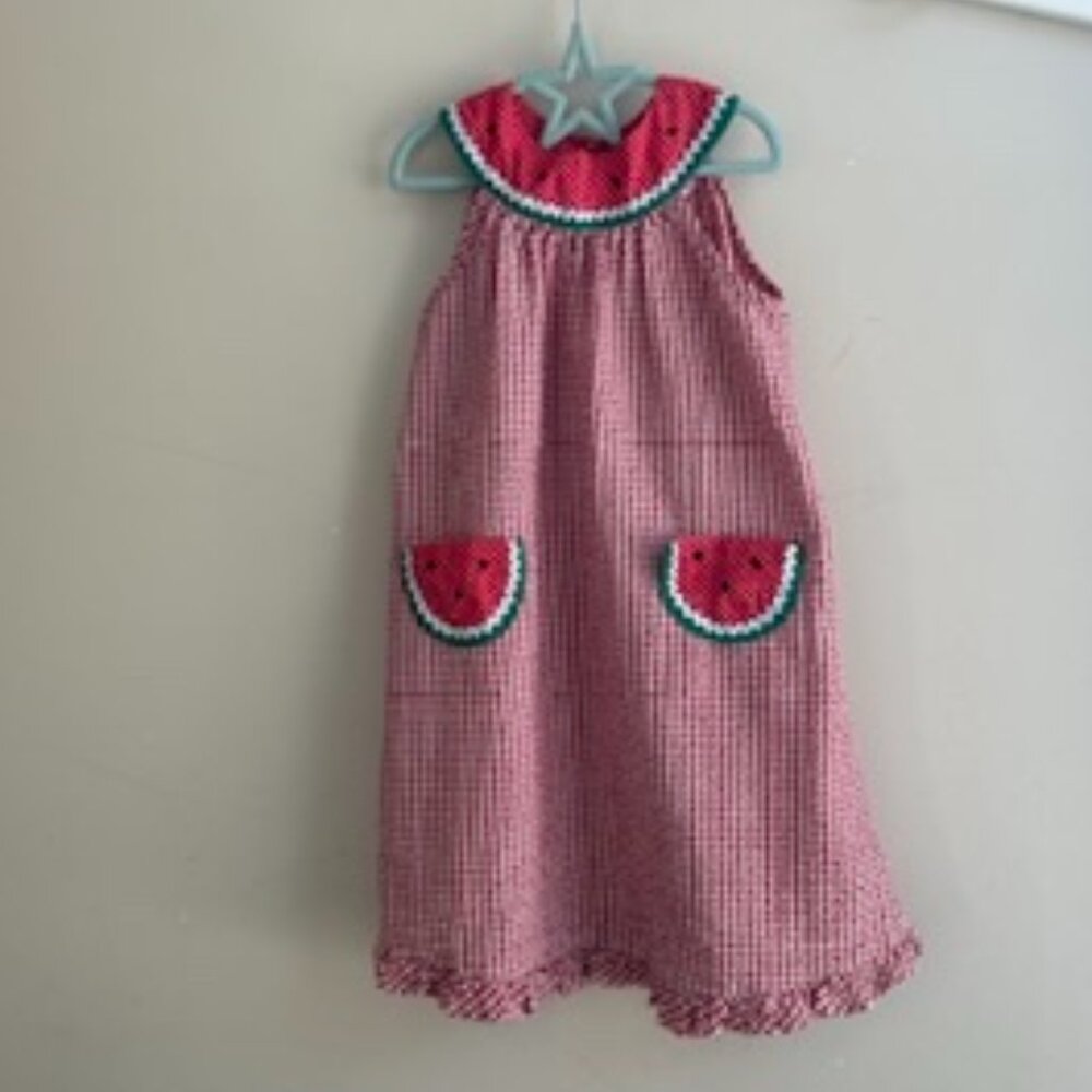 🍉❤️ Vintage Tangerine Smock Dress – Red Gingham, Size 7 ❤️🍉